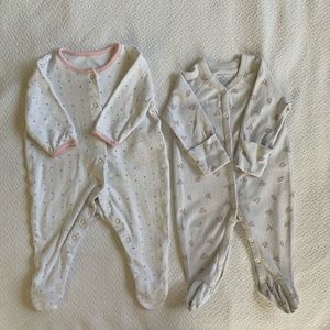 Bundle of two baby girl footed pajamas, size 3 mo.